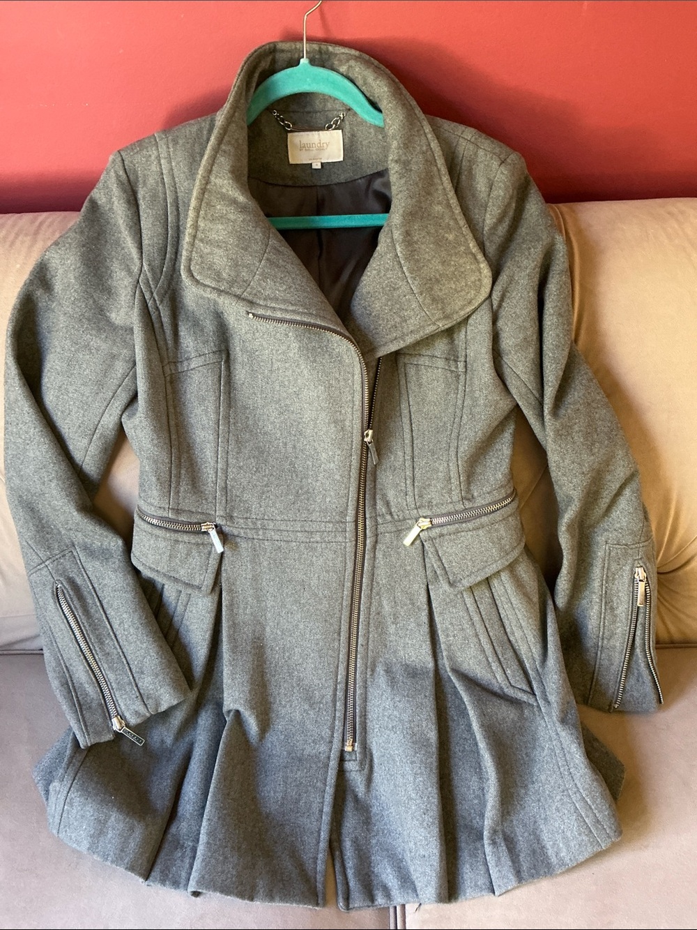 Laundry Wool-Blend Asymmetrical Zip Pea Coat